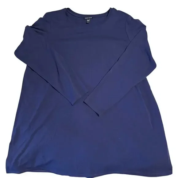 Eileen Fisher Crewneck Long Sleeve Tencel Jersey Tunic Top – Dark Blue – XL - Picture 6 of 7